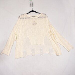 Cocovive Distressed Women's Loose Knit Cream Sweater Size Small